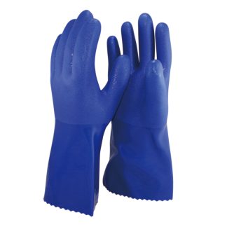 Blue PVC Fully Coated Gloves Sandy Palm Cotton Knitted Liner